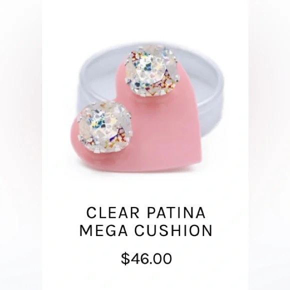 JoJo Loves You - Clear Patina Mega Cushion Stud Earrings Aurora Borealis - Picture 6 of 6